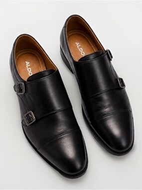 Aldo Black Leather Monk Strap Dress Shoes Men’s 9 Luxury Minimal Designer Style